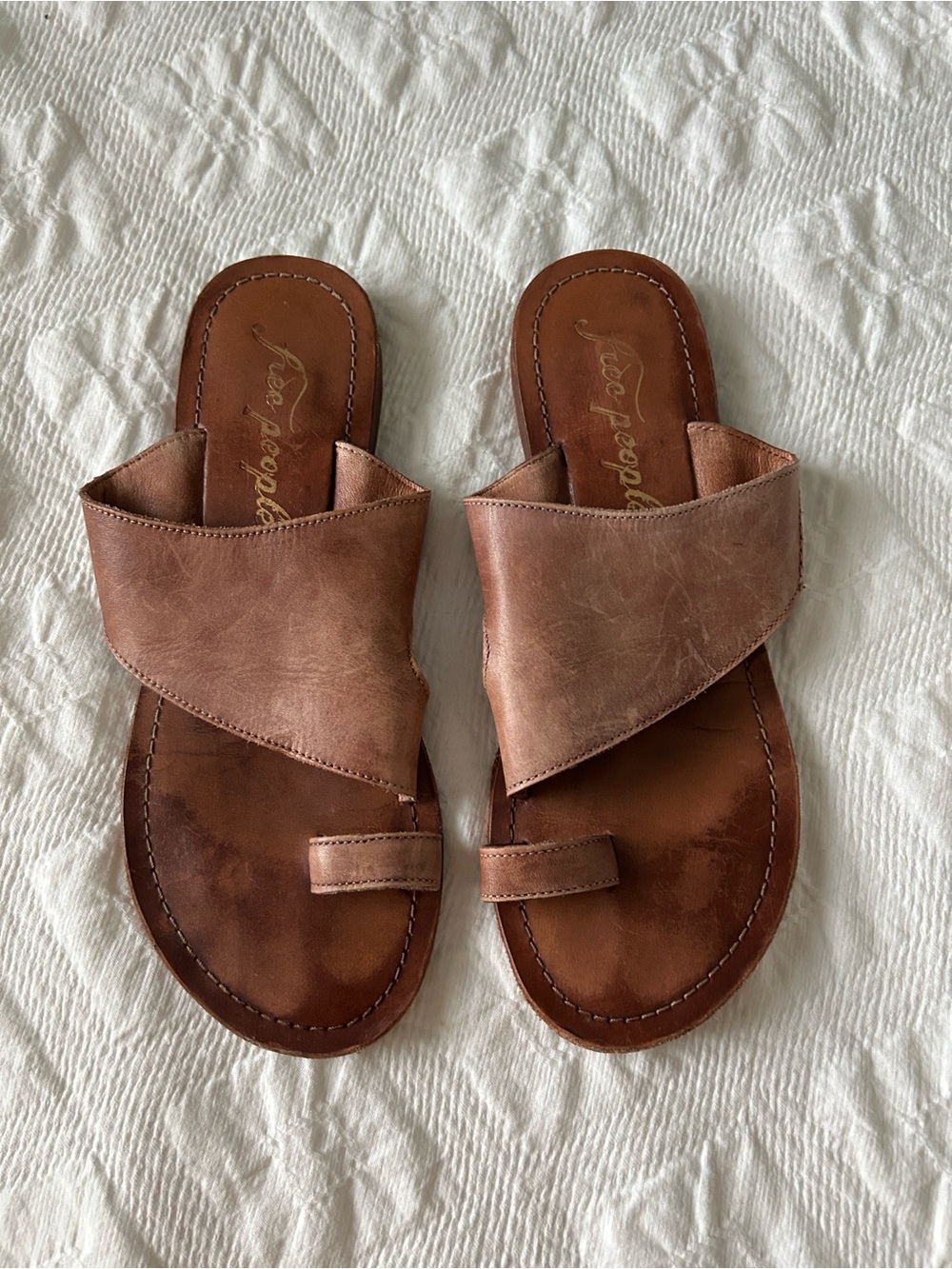Free People Sant Antoni slide asymmetrical strap toe loop saddle brown 37.